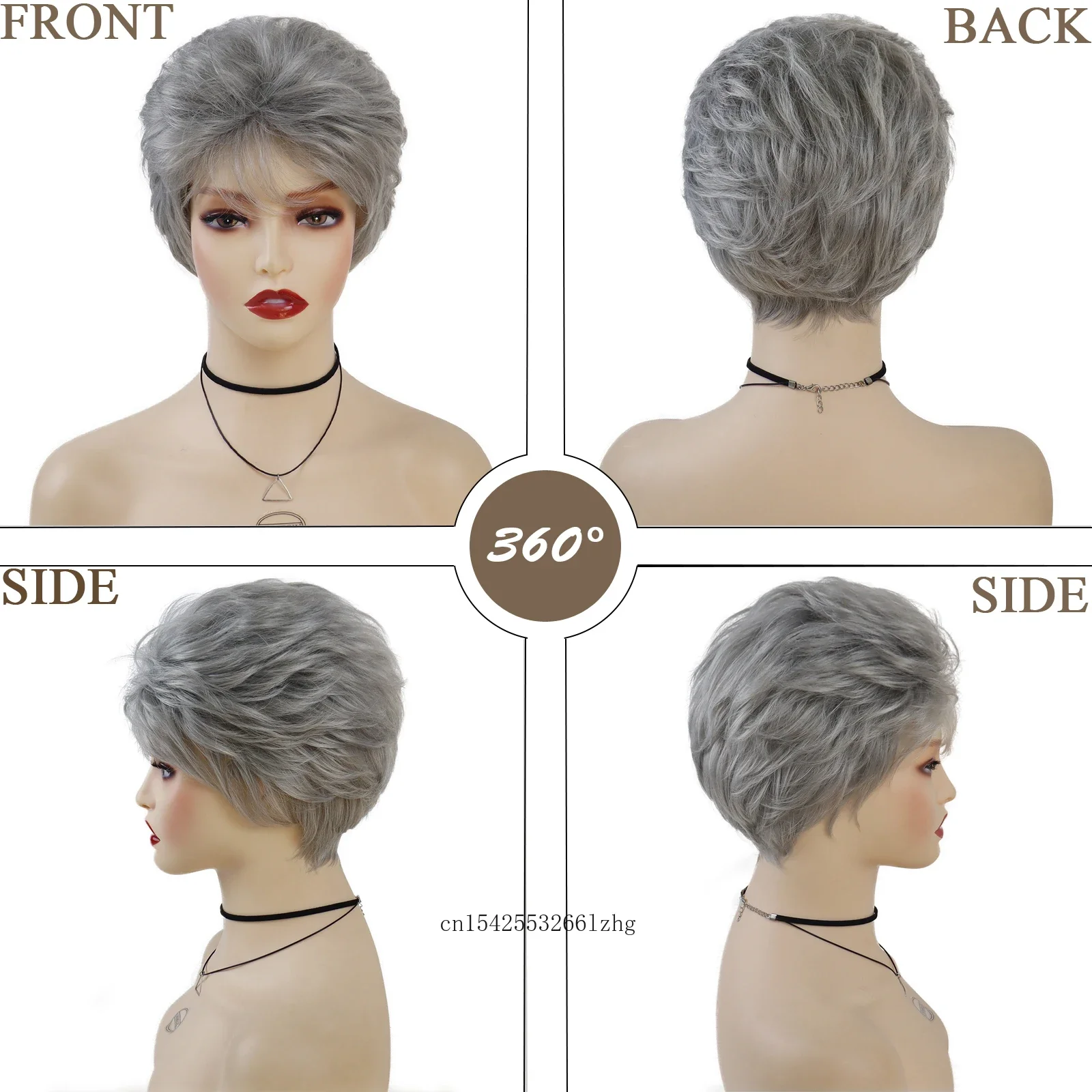 Premium Synthetic Short Grey Wig for Women Natural Wigs with Bangs Mother Gift Soft Old Lady Costume Daily Cosplay Grandma Use