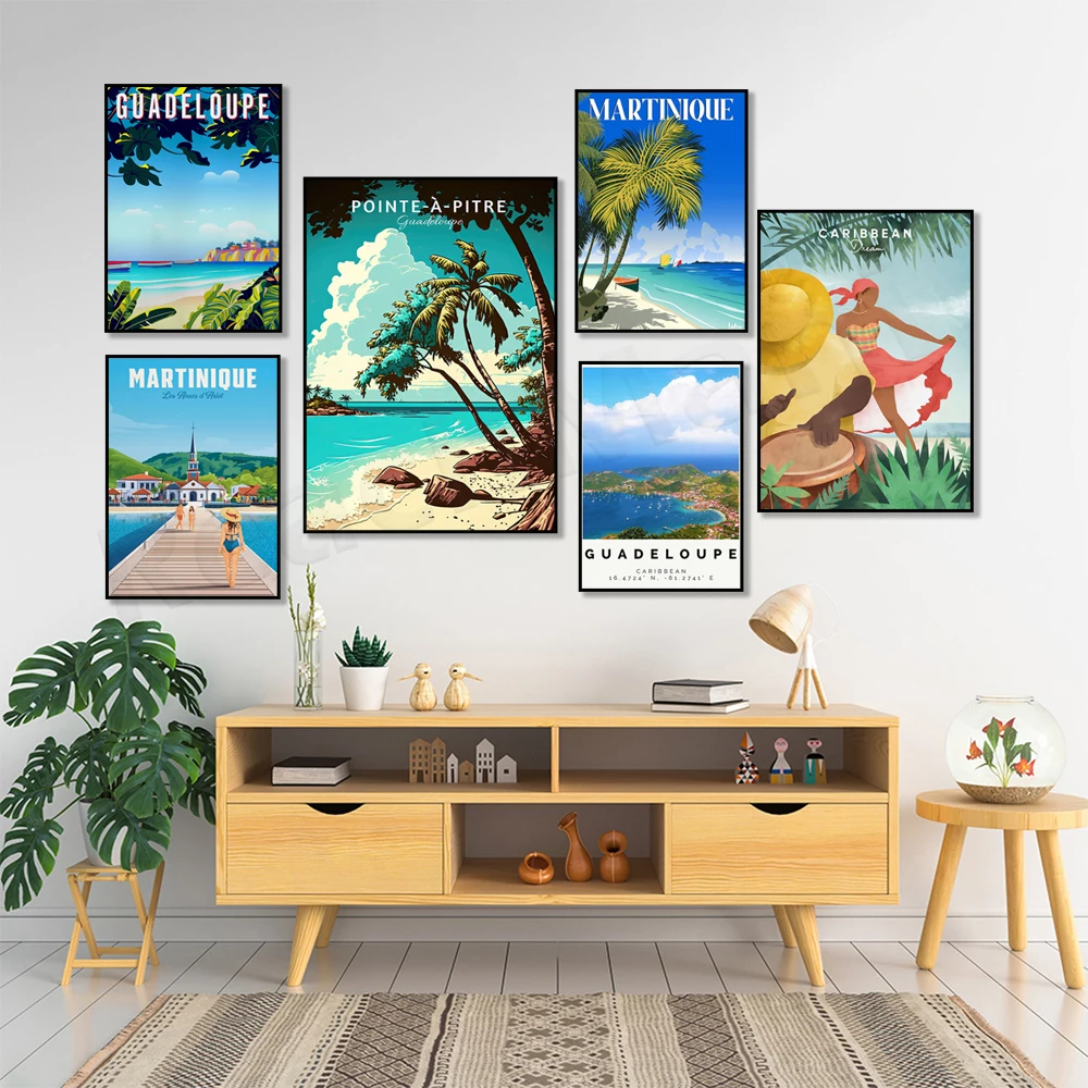 

Pointe-a-Pitre Travel Poster - Guadeloupe, Beaches, Caribbean Sea, Martinique, West Indies, Fort-de-France, Vacation Art