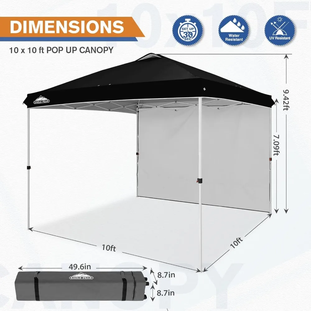 Tienda de campaña con dosel emergente con 1 pared lateral, tienda para eventos de fácil instalación, parasol para exteriores, bolsa de transporte con ruedas, estacas y cuerdas para chico, instantánea