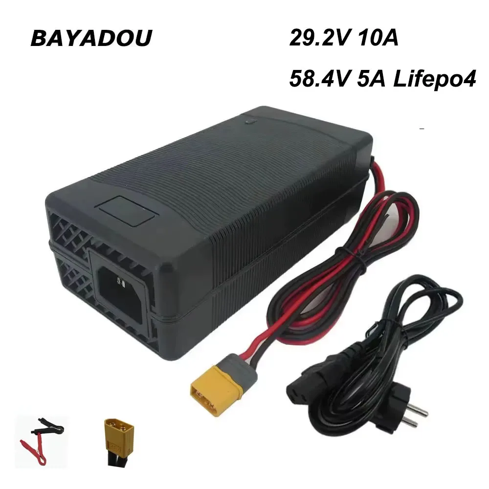 29.2 فولت 10A 58.4 فولت 5A Lifepo4 شاحن بطارية 24 فولت 8S 48 فولت 16S الحديد فوسفات تخزين الطاقة RV LFP شاحن سريع XT60 موصل