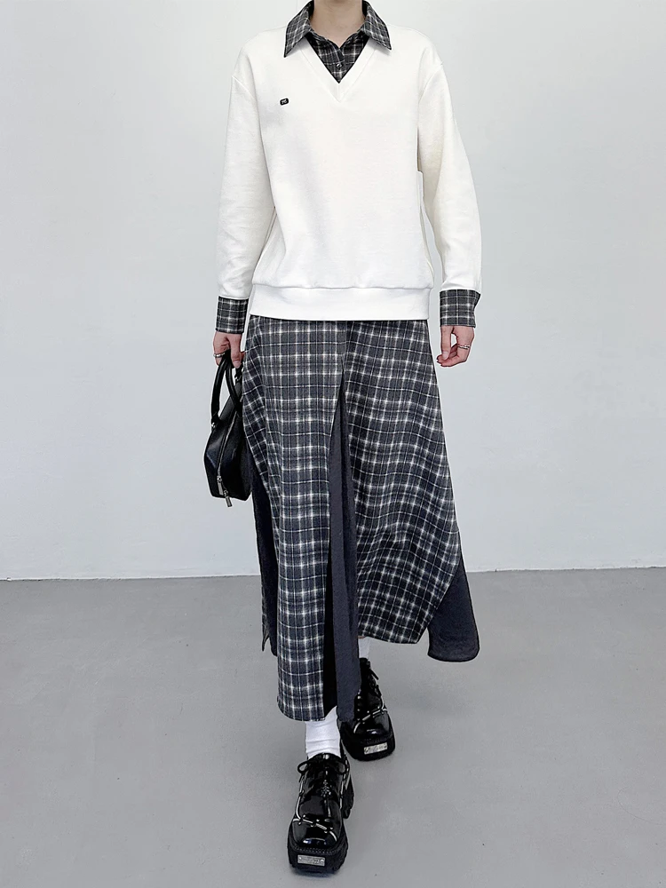 

Весна 2024, новый американский ретро женский повседневный комплект свитеров с v-образным вырезом, искусственная внутренняя одежда из двух предметов, удобный хлопковый комплект с белым воротником...