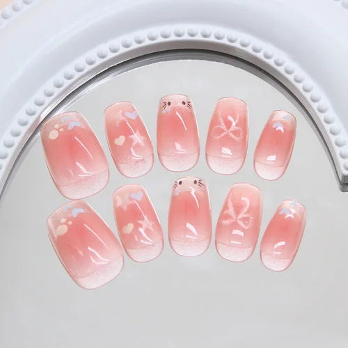 Imagen 2 del producto 30 uds/1 caja línea de uñas francesas ojos de gato polvo colorete arco dulce estrellas uñas postizas DIY Nail Art