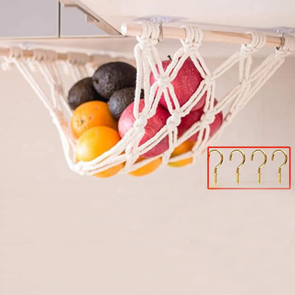 

Cotton Rope Fruit and Vegetable Hanging Basket Woven Weave Thread Weaving Storage Wood Macrame Hammock