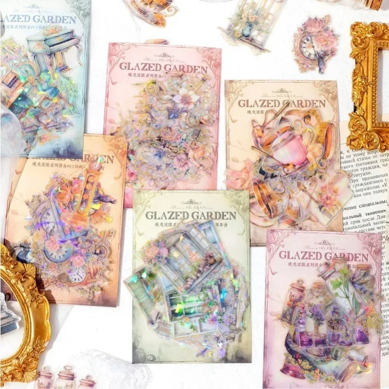 30 Stück Bronzing Light Notizbuch-Materialien Paket Schulbedarf Scrapbook-Aufkleber 155*89mm Schreibwaren PET-Aufkleber Garten