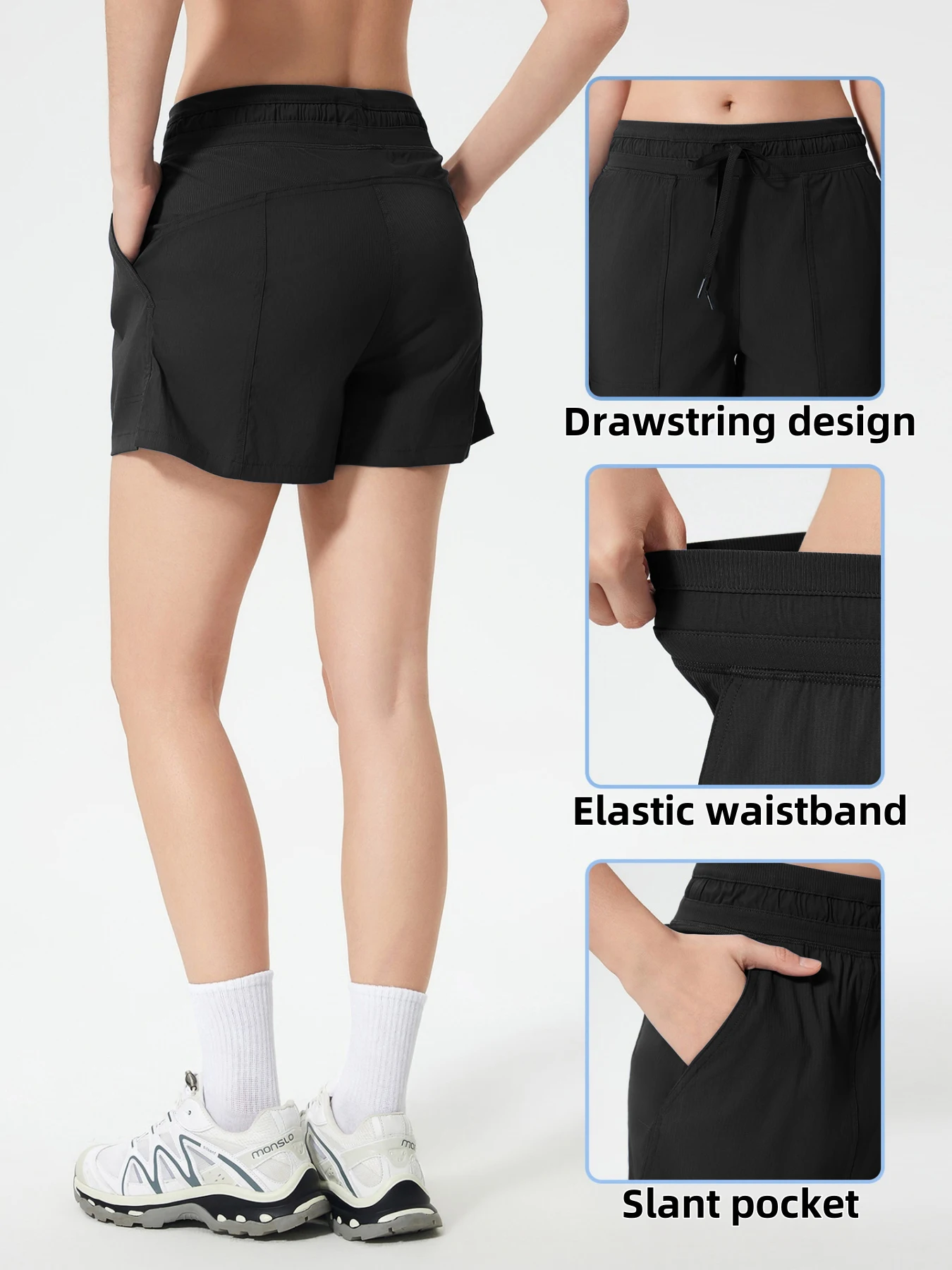 ‌Women's Casual Shorts - Elastic Waistband with Drawstring, Slant Pocket Design, Ideal for Summer & Outdoor‌
