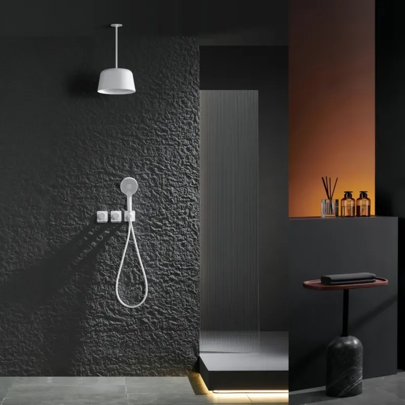 Medieval Style Minimalist Concealed Shower Set Recessed Hot and Cold Rainfall Top Spray for Hotel Bathroom