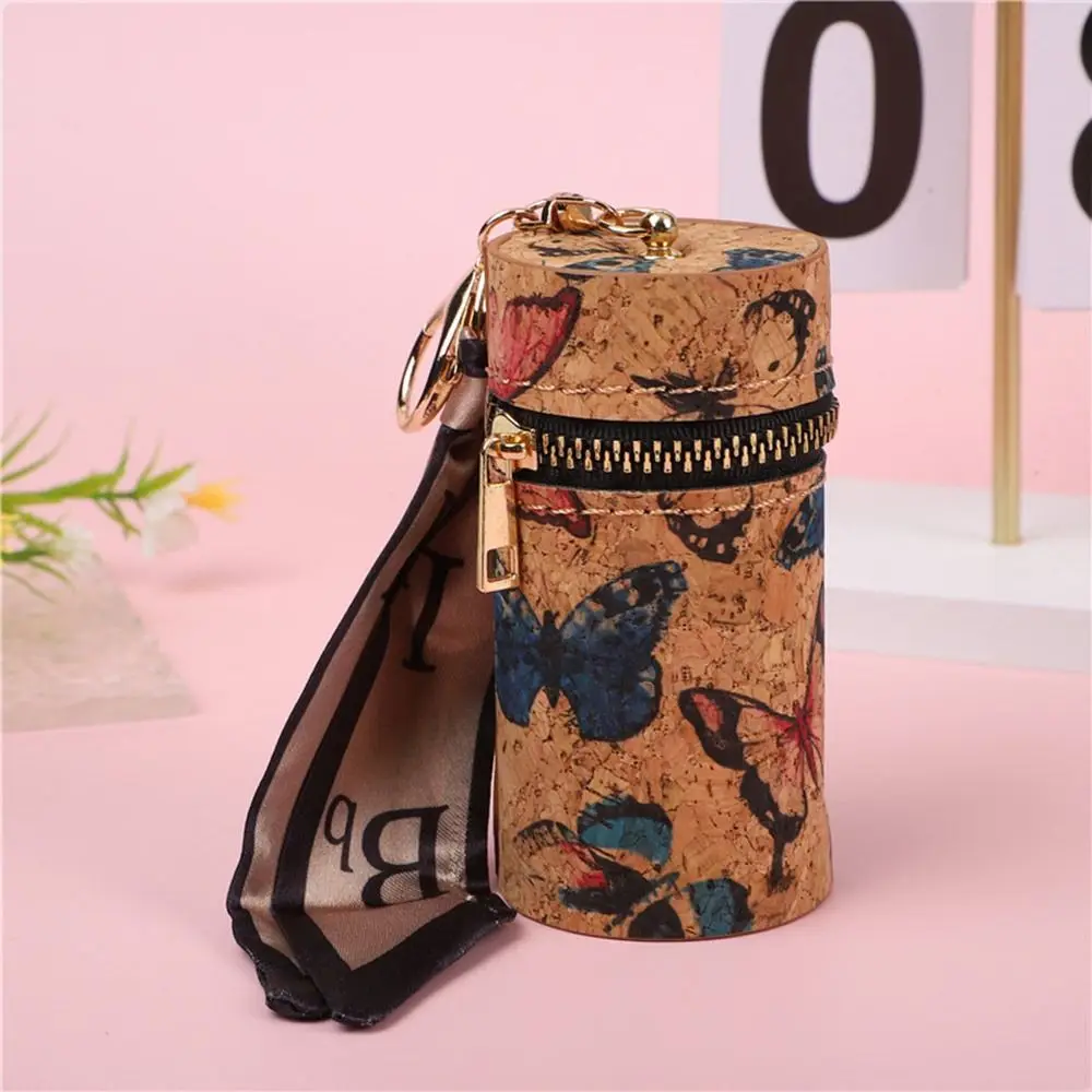 الرجعية بولي PU حقيبة أحمر الشفاه الصغيرة أسطواني الكرتون حقيبة مطبوعة قلادة الخشب الحبوب دلو حقيبة المحمولة مفتاح محفظة نسائية للعملات المعدنية للمرأة الفتيات