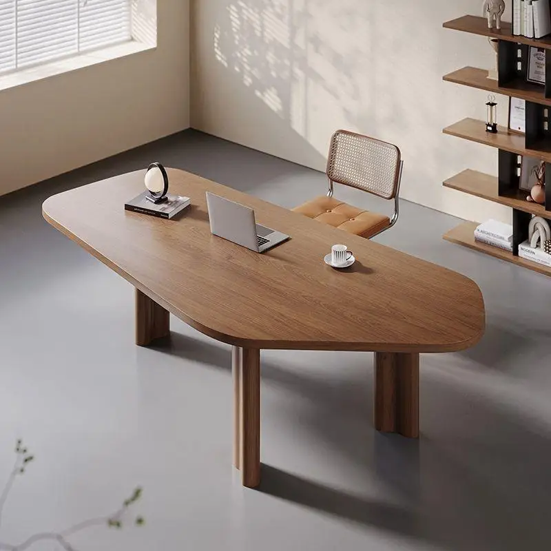 Medieval all-solid wood log desk, home living room large computer desk creative special-shaped