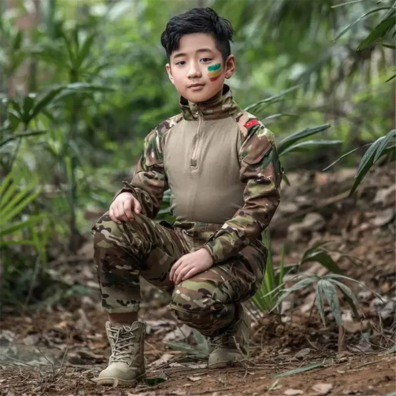 120-160cm Boys Girls Us Army Military Uniform Airsoft Camouflage Combat Shirts Pants Tactical Disguise Kids Costumes Clothing E