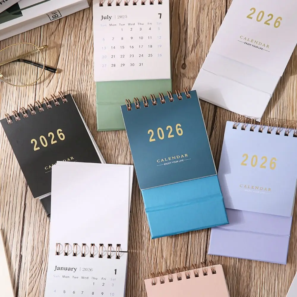 

Month Date Display 2026 Small Desk Calendar English Solid Color Monthly Planner Coil Binding Simple Horse Year Calendar