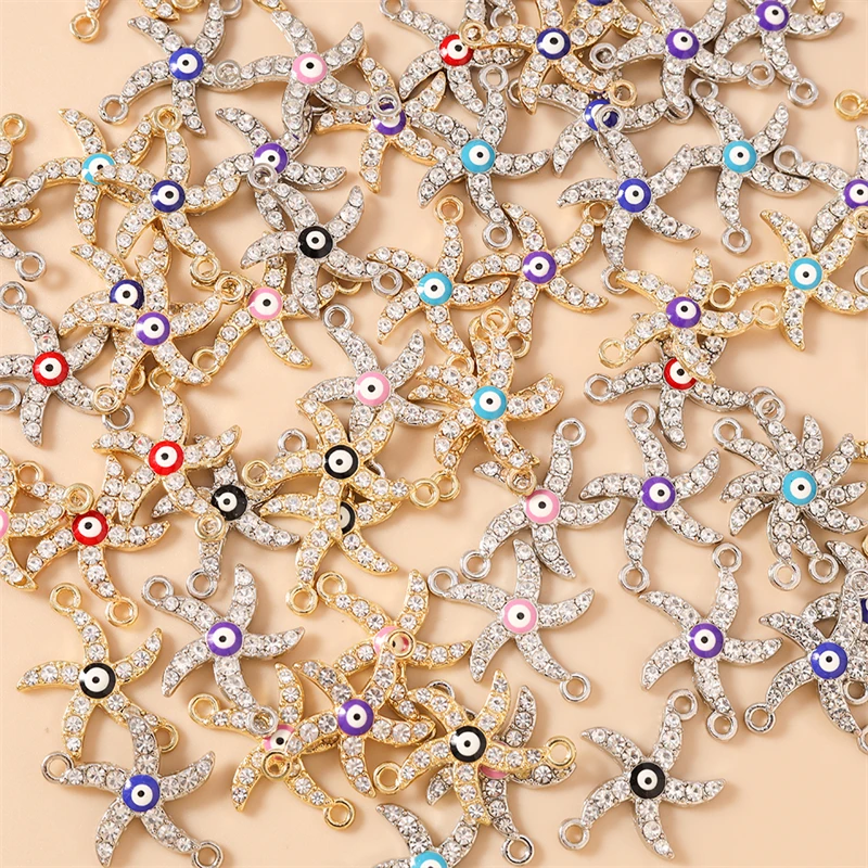 

20pcs 21x28mm Cute Crystal Alloy Starfish Charms Connectors for Jewelry Making DIY Necklaces Bracelets Handmade Crafts Supplies