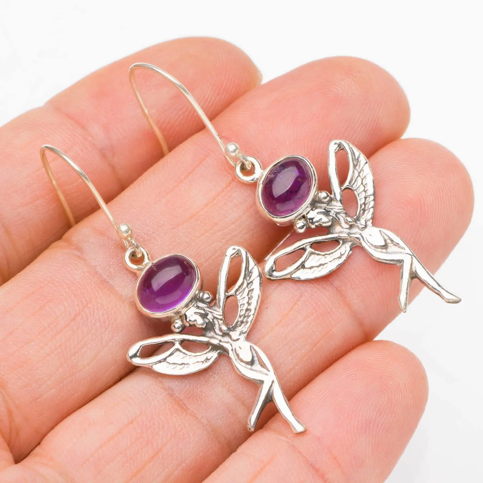 StarGems® Natural Amethyst Fariy Handmade 925 Sterling Silver Earrings 2