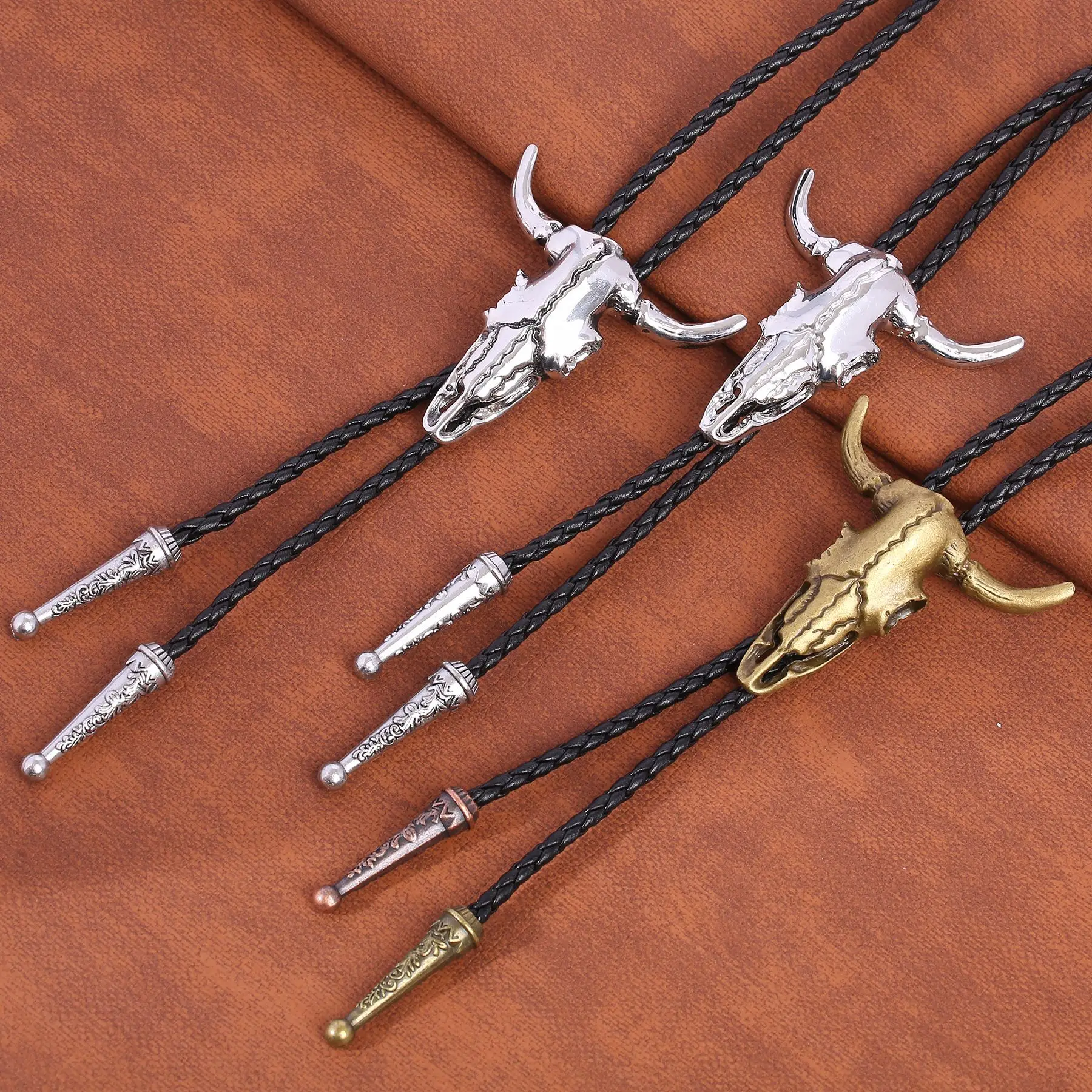 

Three-dimensional bull head bolo tie