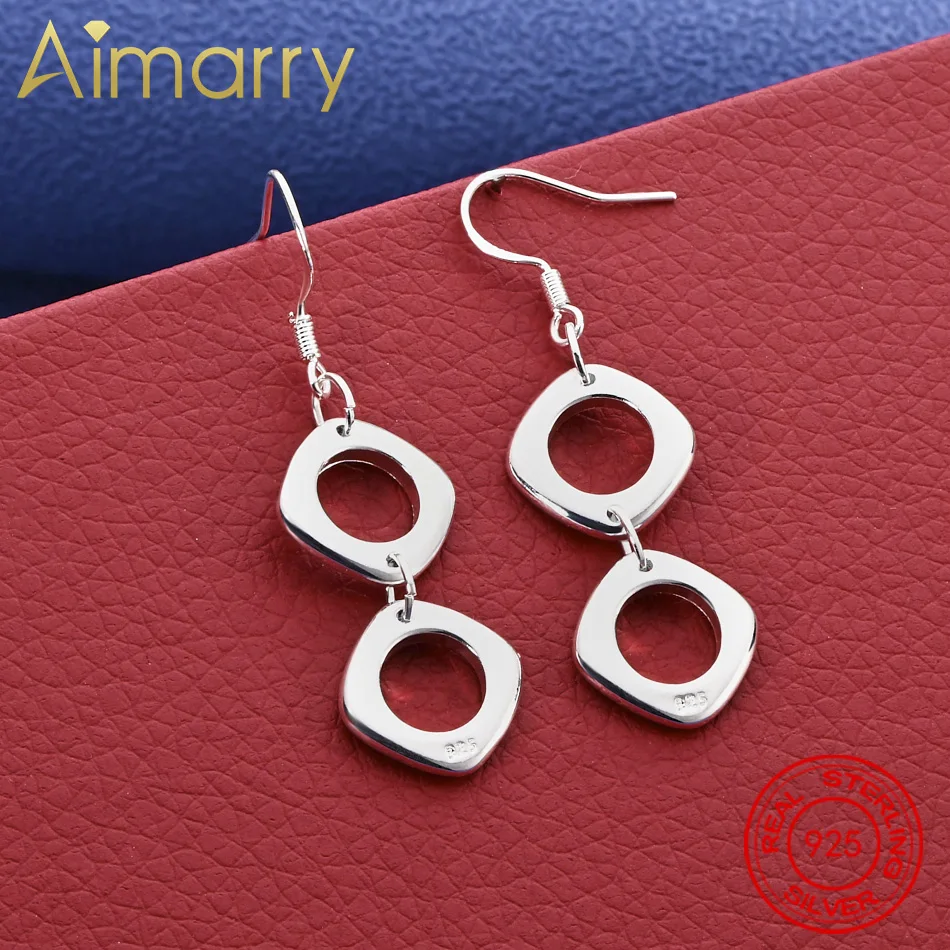 

925 Sterling Silver Square Earrings Drop Earrings For Women Fashion Jewelry Charm Grace Noble Wedding Accessories