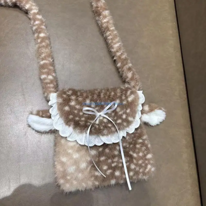 N7YF Borse a forma cervo da donna Borsa a tracolla in peluche Borsa per telefono Borse per animali