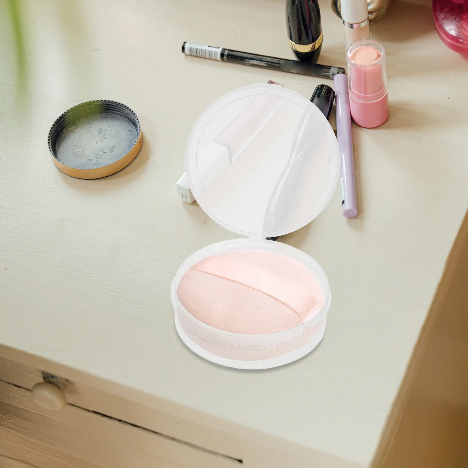 10Pcs Travel Powder Puff Storage Box Clear Round 3.14x3.14 Inch Makeup Sponge Holder Organizer Jewelry Candy