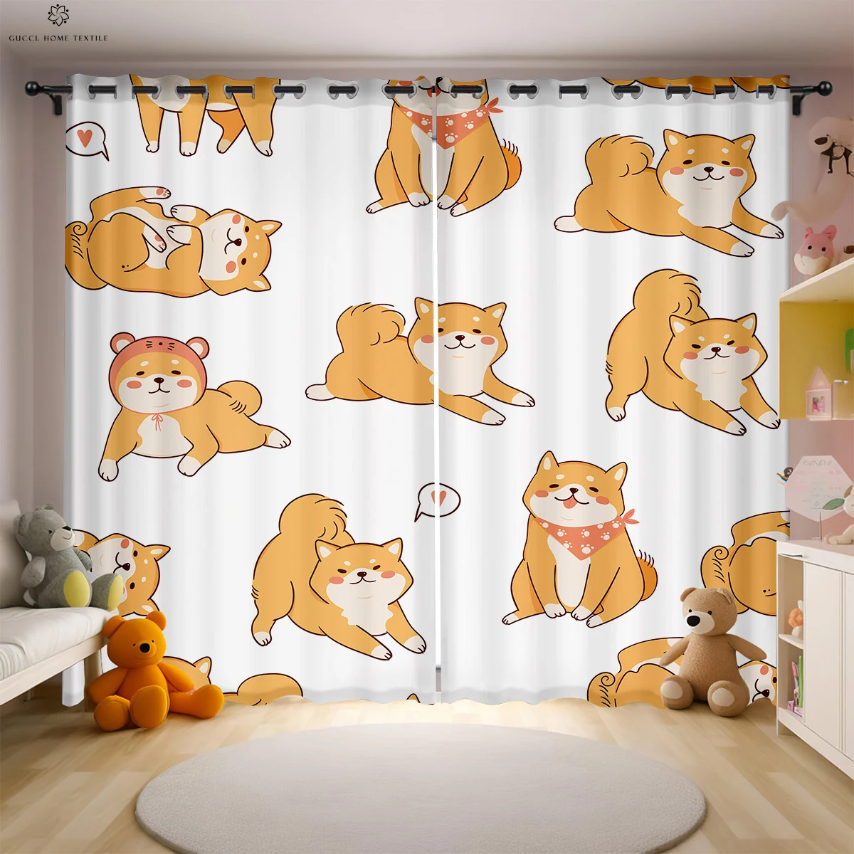 Cortinas Cortinas con estampado de perro de dibujos animados 100% poliéster Dormitorio Sala de estar Cortinas decorativas para habitación de niños 2 piezas