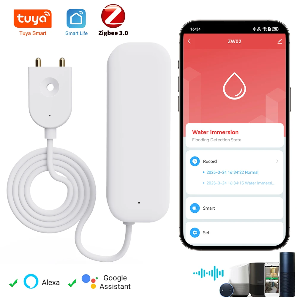 

tuya zigbee 3.0 Water Leakage Sensor APP Remote Control Work With Alexa Smart Life Yandex Alice