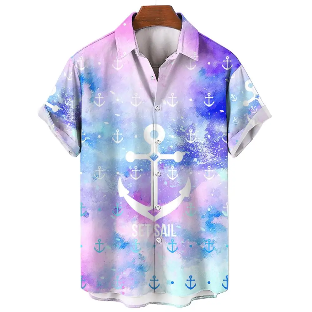 

Gradient Men's Shirt High-Quality Anchor Icon Printed Shirts Casual Original Design Short Sleeved Shirt Oversized Men's Clothing