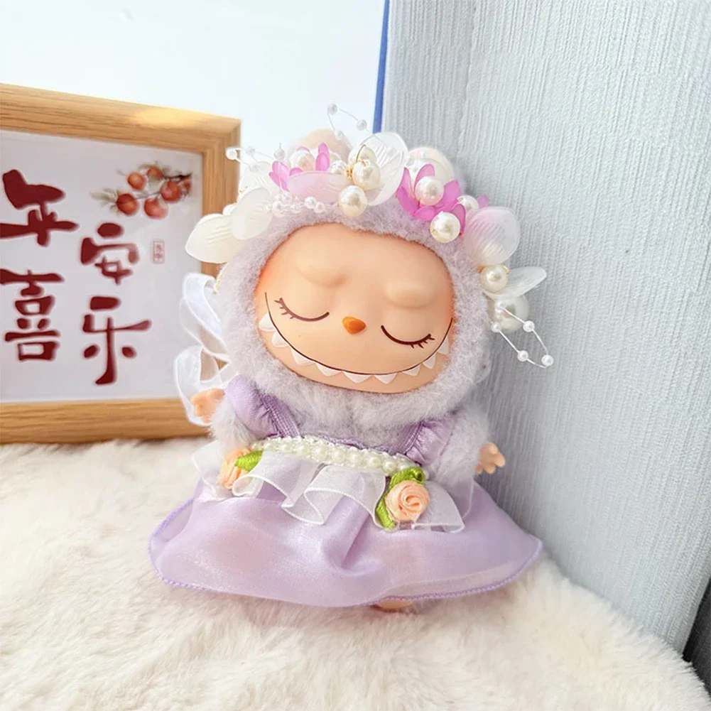 Mini vestiti per bambole Accessori per abiti per la Corea Kpop Exo 15-17 cm Labubu V1 V2 Doppia cinghia a fiore Gonna Abito da fata Abbigliamento