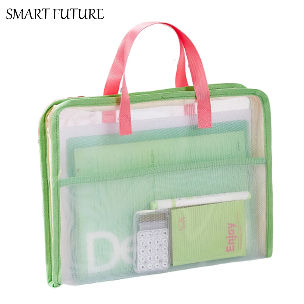 

Сумка для хранения тестовой бумаги ярких цветов, видимые многофункциональные сетчатые сумки на молнии, водонепроницаемая ручная папка для файлов