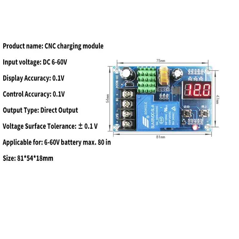 XH-M604 DC 6V-60V Lithium Battery Charging Control Module Digital Full Power Off Overcharge Protection Switch