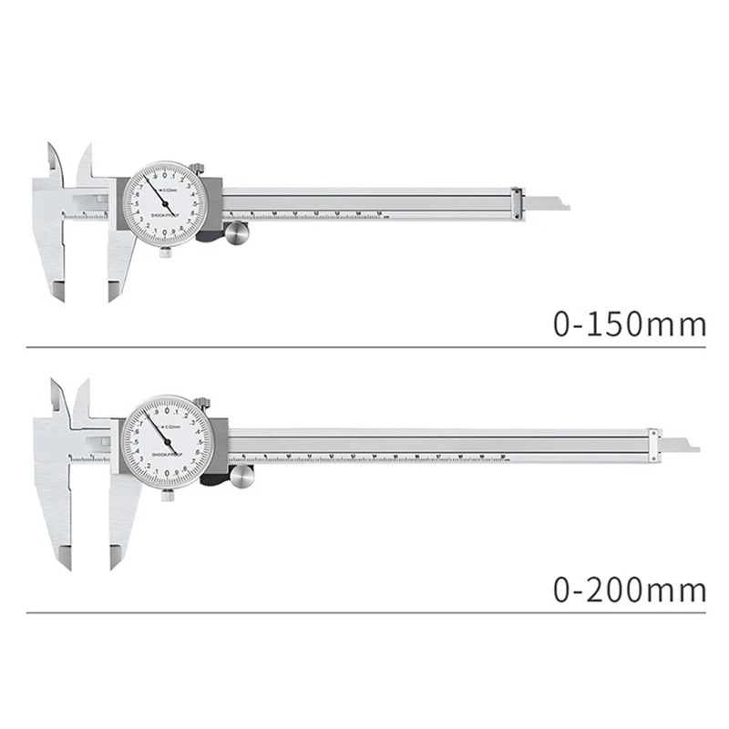 0-150/200mm Vernier Calipers 0.02mm High Precision Anti-vibration Pachometer Dial Caliper Metal Gauge Ruler Depth Measuring Tool