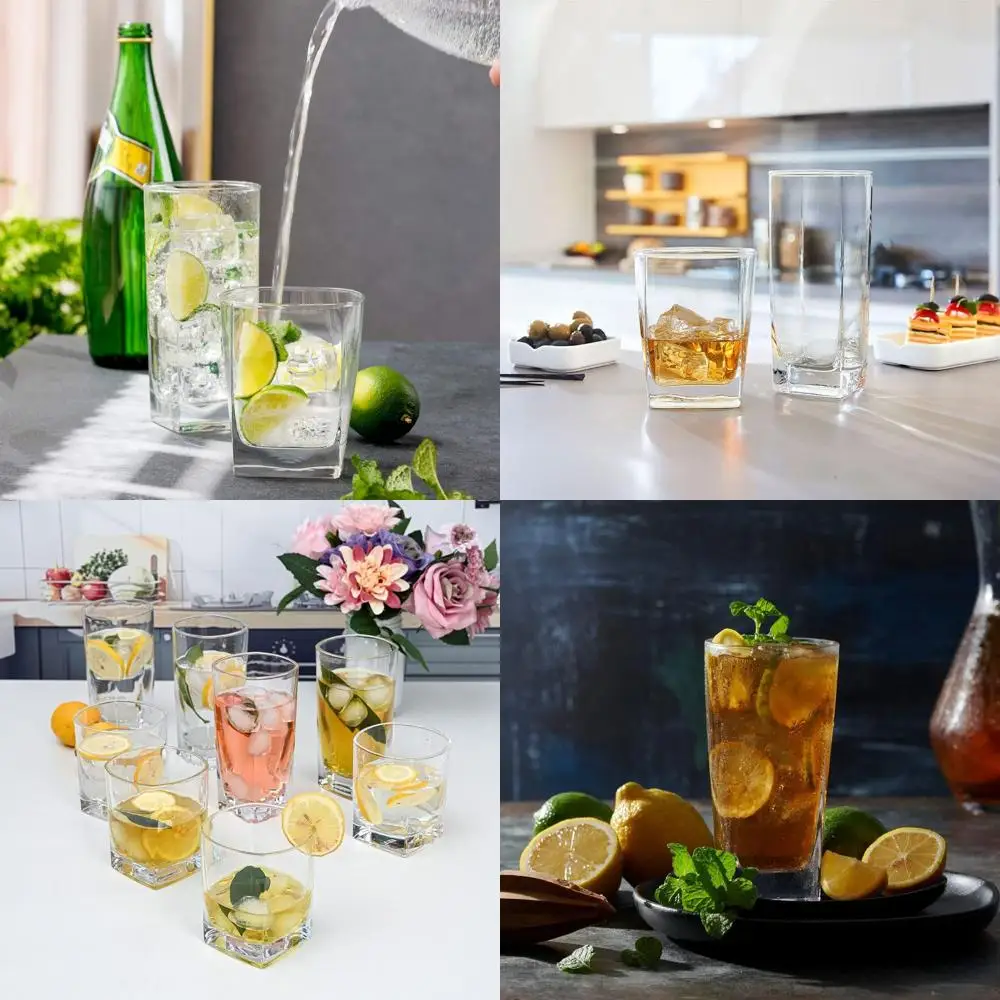 

Collins Everyday Drinking Glasses Set of 16 Drinkware Kitchen Glasses for Cocktail, Iced Coffee, Beer, Ice Tea, Wine, Whiskey, W