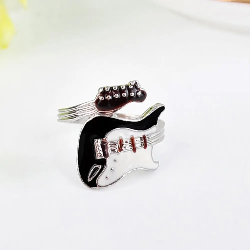 Brand New Personality Punk Style Varnish Guitar Oiled Alloy Ring Women Jewelry Black White Color