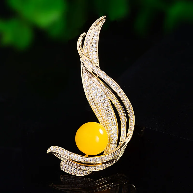 

Gift High-grade Feather Wing Brooch Temperament Imitation Agate Beads Micro-inset Zircon Luxury Court Accessories Corsage Pin