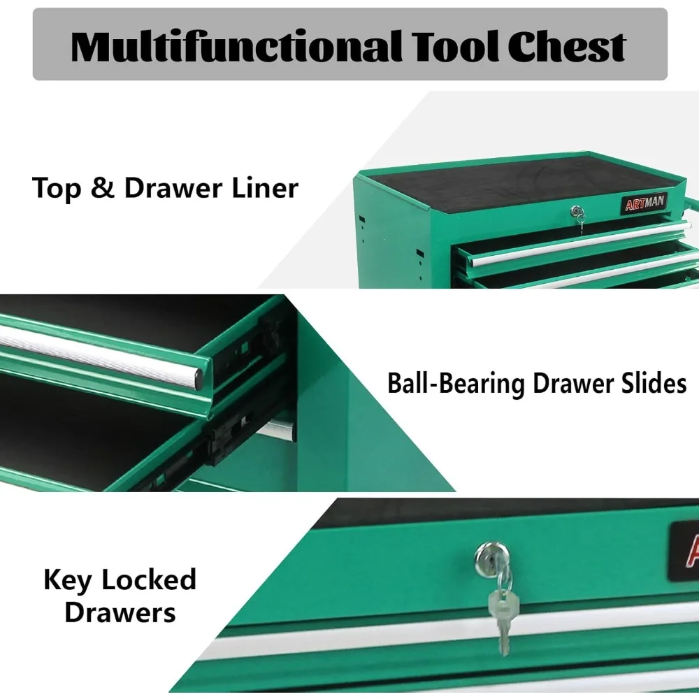 Tool Chest with 7 Drawers, Sturdy Multifunctional Mechanic Tool Storage Cabinet with Lockable Wheels Keys Portable