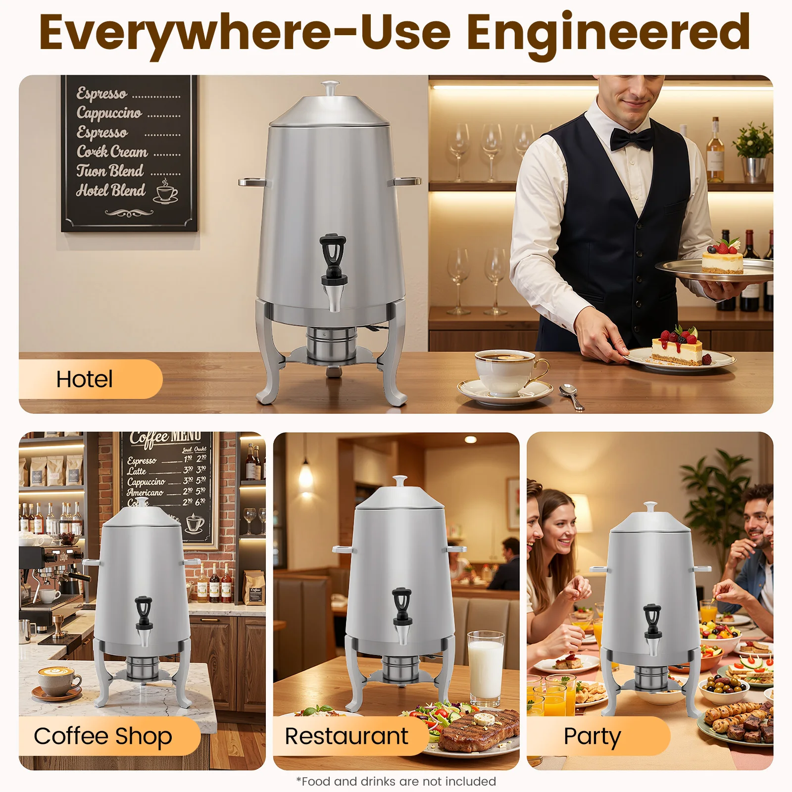 

13L Hot Beverage Dispenser, Stainless Steel Coffee Urn Chafer w/Two Heating Methods, Hot Drinks Dispenser for Milk Coffee Tea