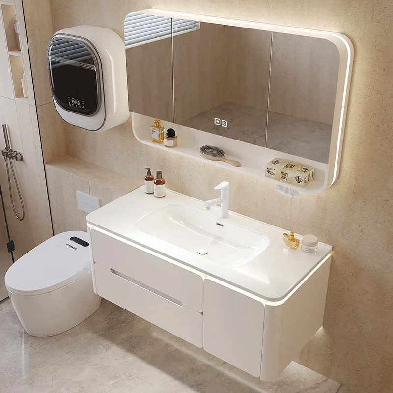 Floor Bathroom Cabinet Storage White Wooden Vanity Wall Shelf Minimalist Medicine Sink Base Meuble Salle De Bain Open Cabinets