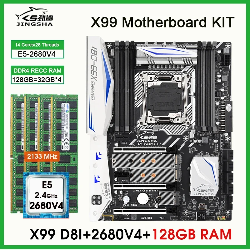 LGA2011-3 KIT de placa base XEON X99 con CPU E5 2680 V4 4*32G = 128GB DDR4 RECC memoria placa mãe x99 combo set NVME SATA3.0 F8