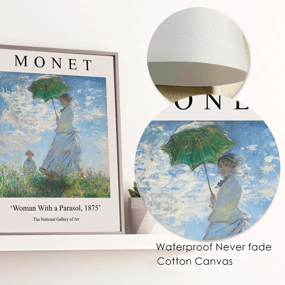 Claude Monet Exhibition Poster Woman With A Parasol Water Lilies Canvas Painting Wall Art Mural Print Living Room Home Decor