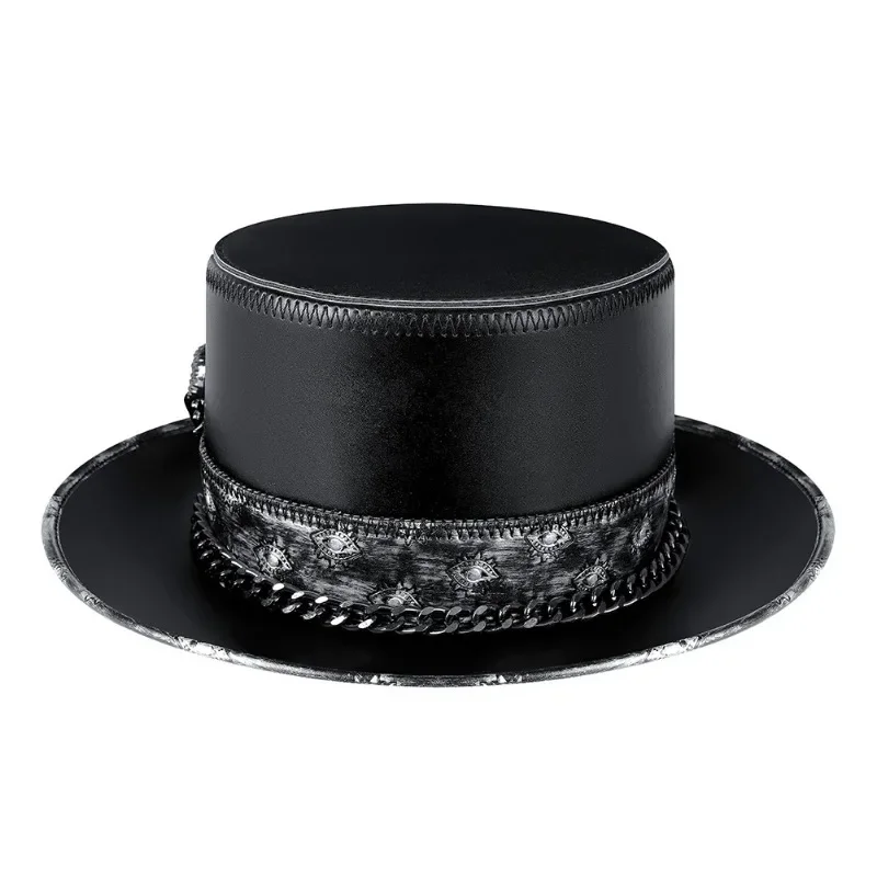 Plague Doctor Gentleman Hat Męski oddychający kapelusz przeciwsłoneczny Wodoodporny kapelusz ze skóry PU z szerokim rondem Halloween Stage Party Magic Hat — zdjęcie 4