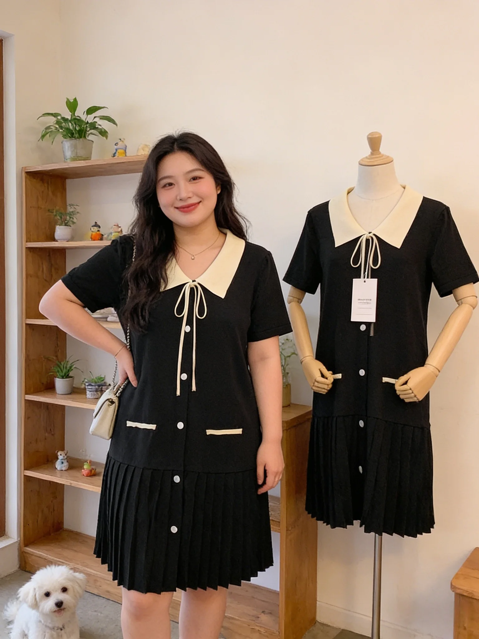 

plus Size Knitted Summer Dress Comfortable Loose Fit Elegant Style Women's Fashion Midi Dress Breathable Cotton Knot