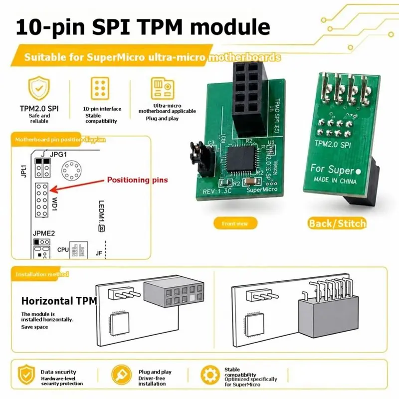 LICE-TPM 2.0 Module TPM 2.0 Security Module 10Pin SPI Module Processor For Supermicro AOM TPM 9670H 9670V MES204A