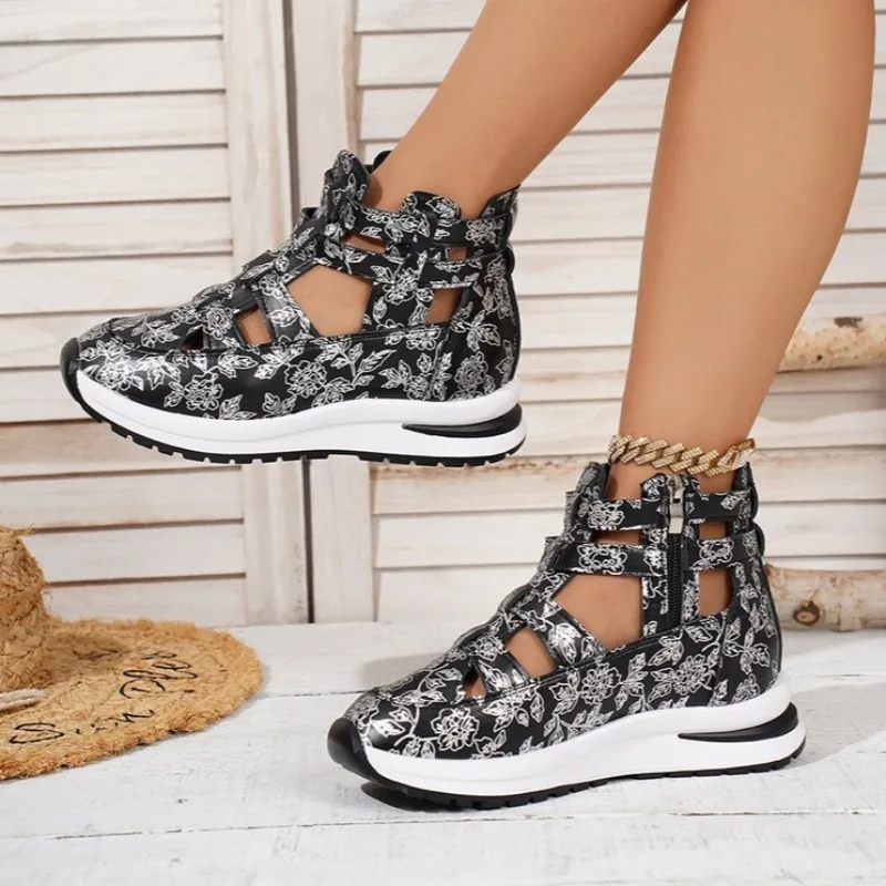 Ladies Slope Heel Sandals Non-slip Lightweight Comfortable Casual Mid Heels Women High Top Shoes Casual Hollow Breathable Shoes