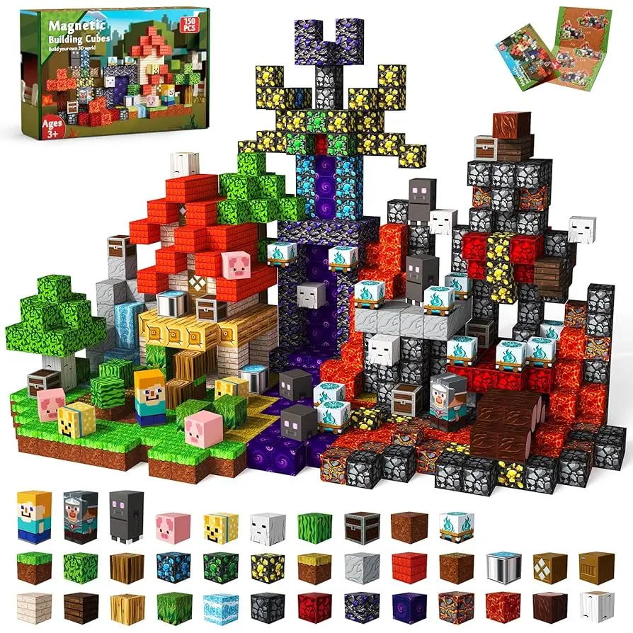 Blocs magnétiques 3D, modèle de cabine forestière, jouets de construction créatifs, tige, coffret cadeau éducatif pour enfants, cadeau de vacances, 150 pièces
