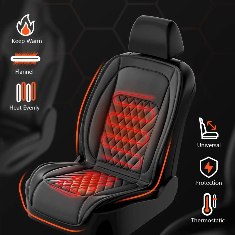 30' Fast Heating 12-24v Heated Car Seat Cover Universal Car Seat Heater Winter Car Heating Cushion Back Warmer Heating Pads