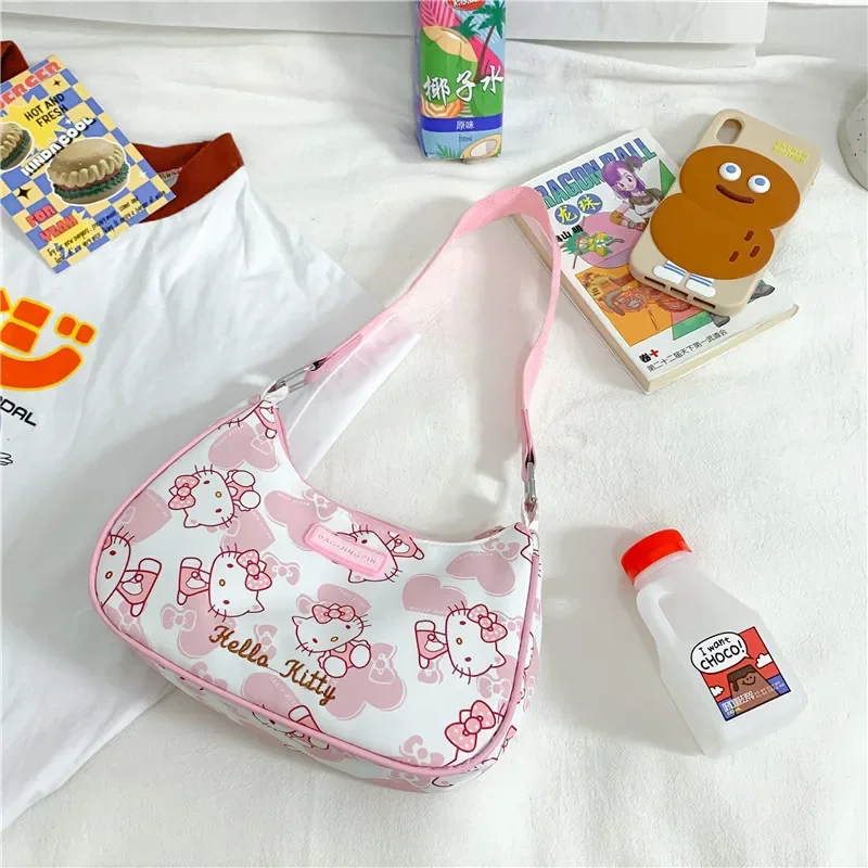 Sanrio-Bolso de hombro de Hello Kitty para mujer, bolsa de mano informal con estampado de dibujos animados, gran capacidad, regalo