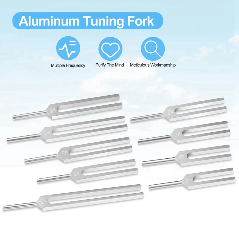 Drumsticks 9 Silver Tuning Forks For Healing Chakras, Sound Therapy, Maintaining Perfect Harmony Of Body, Mind And Spirit