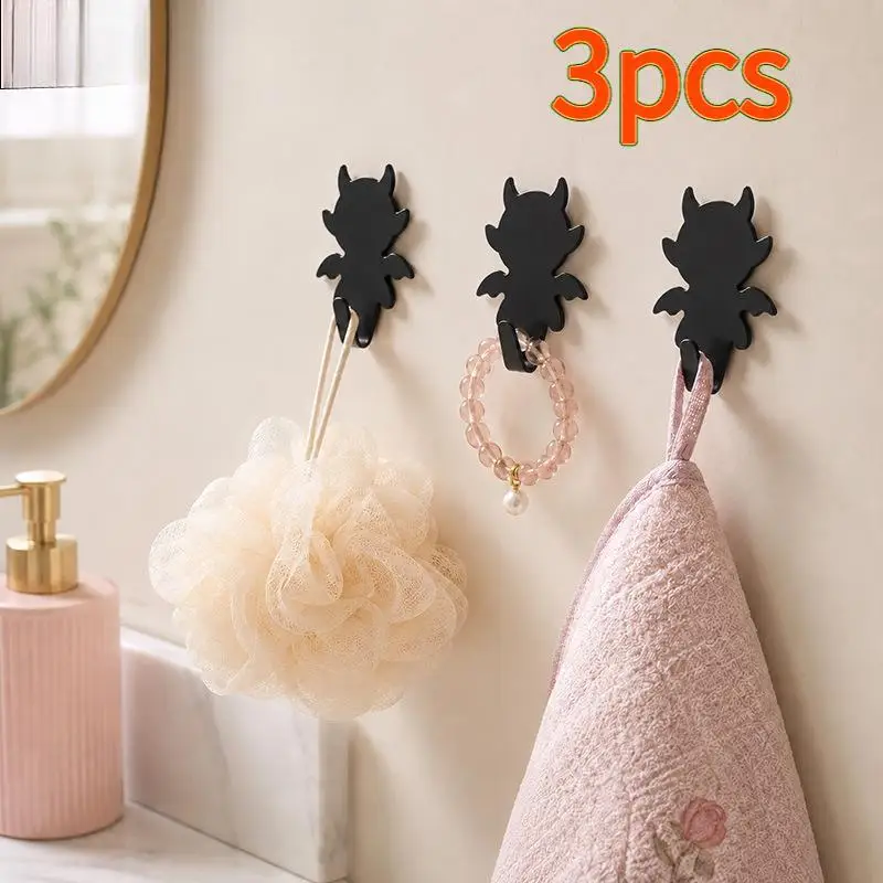 3PCS Halloween Devil Wall Hooks, Strong Adhesive No-Drill Hangers for Kitchen Bathroom Door Closet Home Office