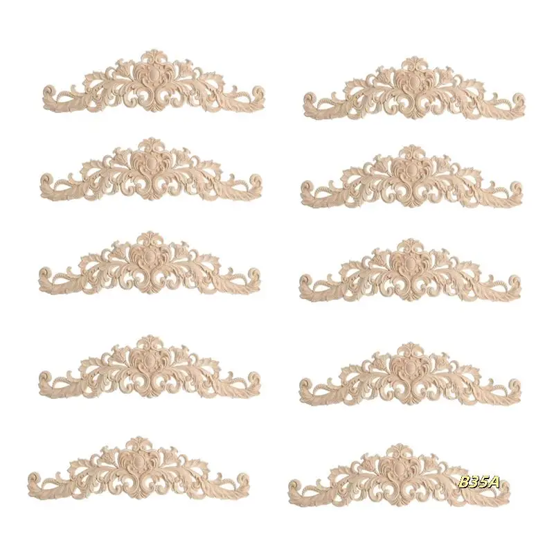 

10 Pcs 40X12cm Exquisite Classic Rubber Wood Carved Applique Furniture Natural Decal Wood Color