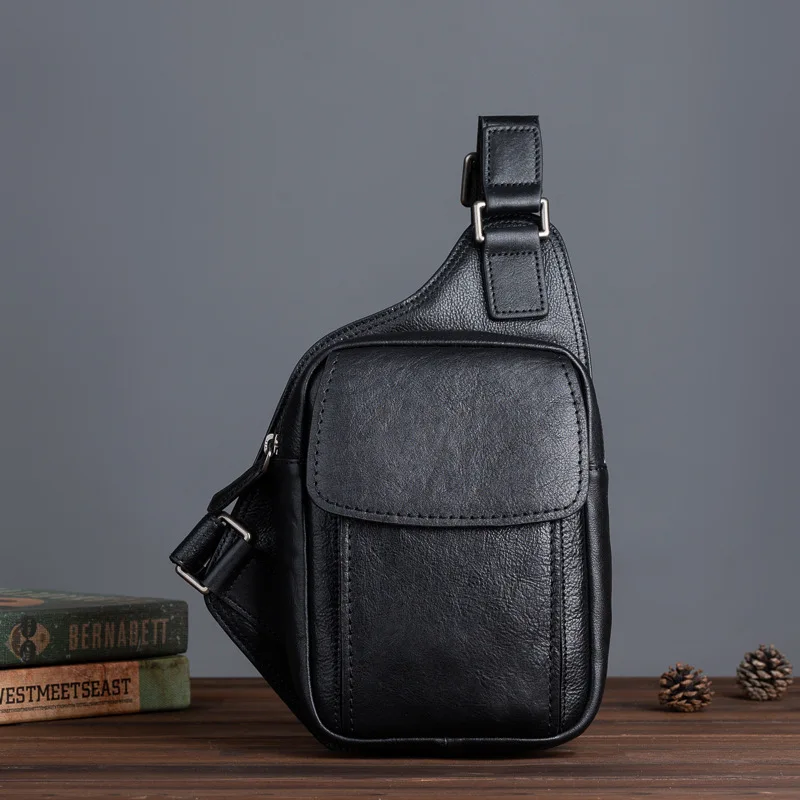 Handmade Genuine Leather Men\'s Chest Bag Viintage Leather Crossbody Bags Male Shoulder Messenger Bag Pack Travel Bags