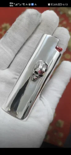 New Sterling Silver Skull Lighter Case Cover Fits Bic J3/ J5 Lighter Skull Lighter Case Cover Shell