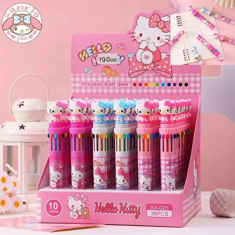 

Sanrio 36pcs Ballpoint Pen 0.7mm 10-color Multicolor Pen Hello Ktiiiy New Cute Cartoon Student Girl Stationery Birthday Gifts