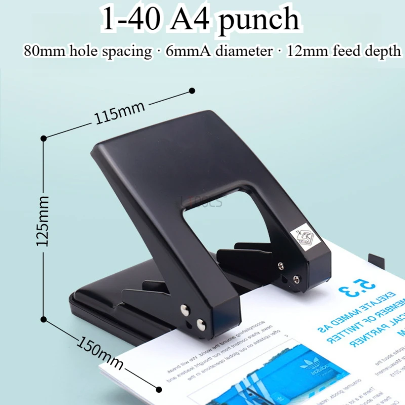 Single Hole Double Hole Punch with Paper Scraps Collection Base Effortless Thickened Spring Adjustable Stapler Binding Supplies