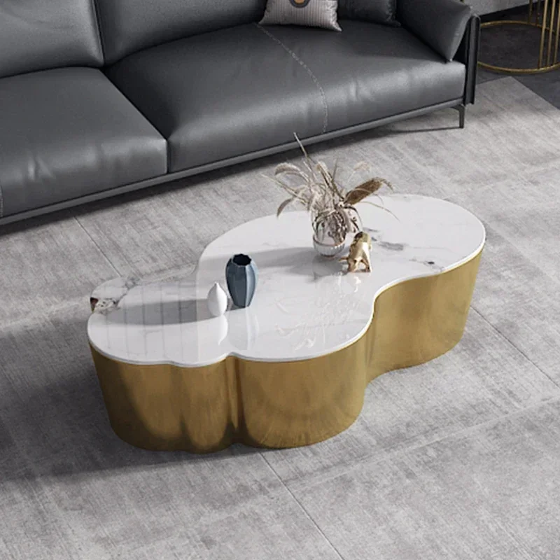 

Cloud coffee table light luxury modern living room simple small apartment stainless steel special-shaped rock slab